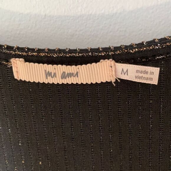 Francesca’s Glitter Mi Ami Knot Waist Long Sleeve Dress, Medium. Black Silver - Picture 3 of 12